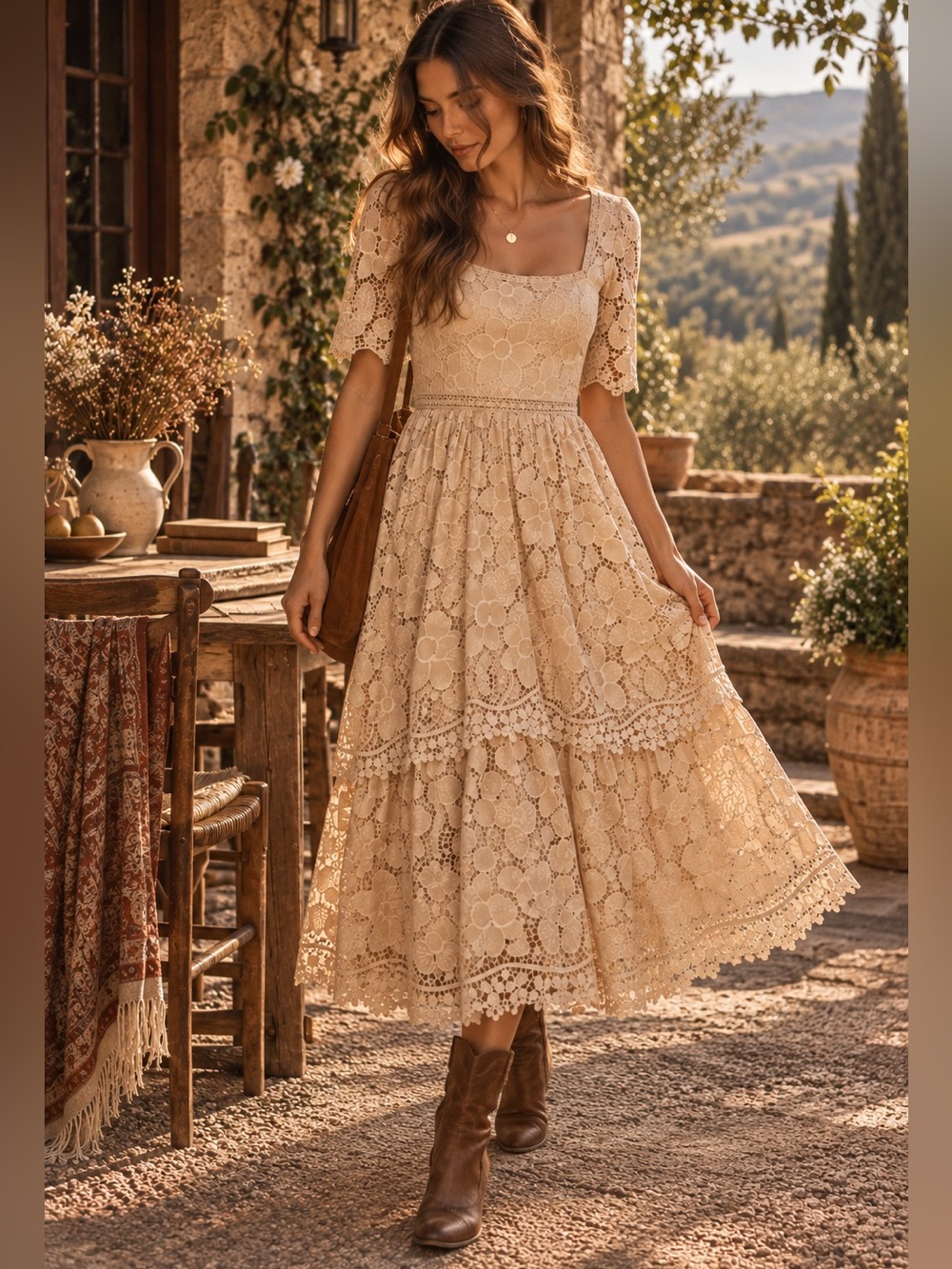 NIB Macadamia Floral Guipure Just Me Lace Romantic Boho Dress Small